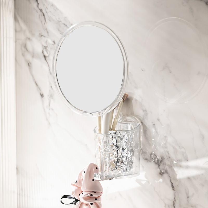 尊慕斯吸盘化妆镜置物架免v打孔浴室壁挂镜子可调节墙上收纳梳妆