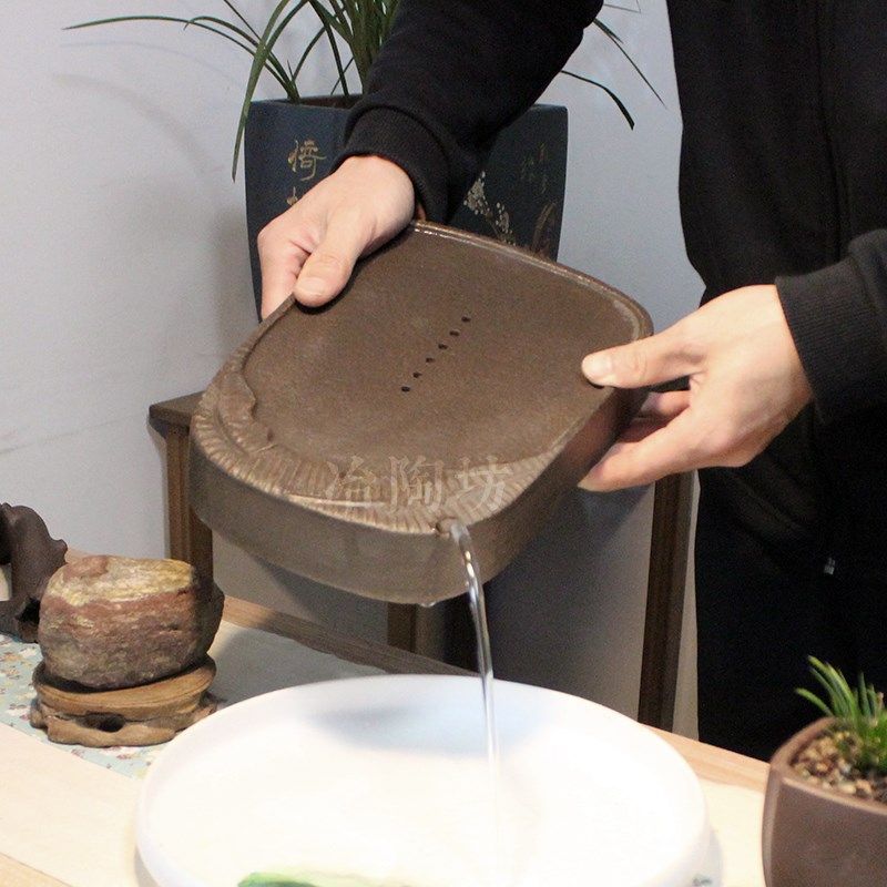 宜兴全手工紫砂茶盘侘寂风茶具蕉窗听雨单层家用干泡台壶承中式