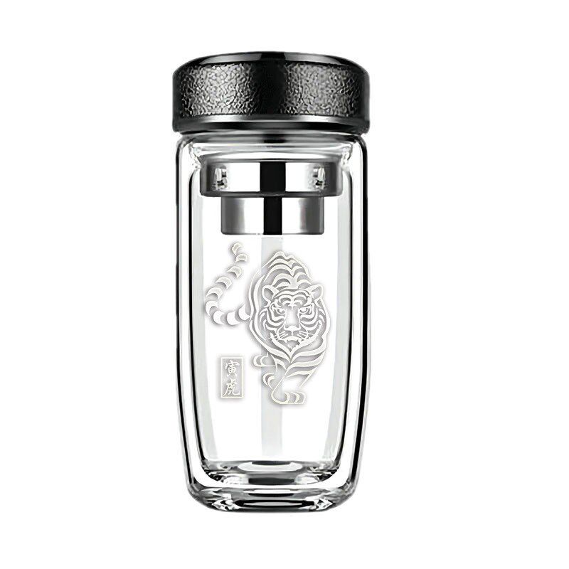 十二生肖高档双层鹅蛋玻璃杯刻logoI大容量水杯家用男女士商务