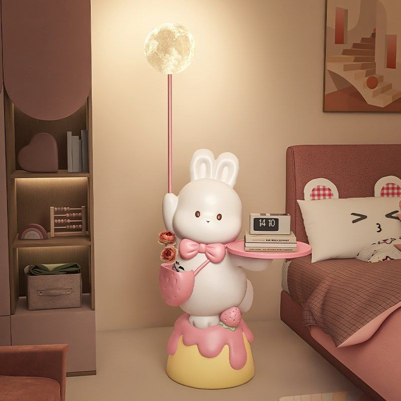 卡通兔兔可爱床边儿童卧室窄柜收纳储物家用落地灯一体床头置物架,住宅家具,床头柜,淘宝优惠券,粉丝福利购,淘宝优惠卷