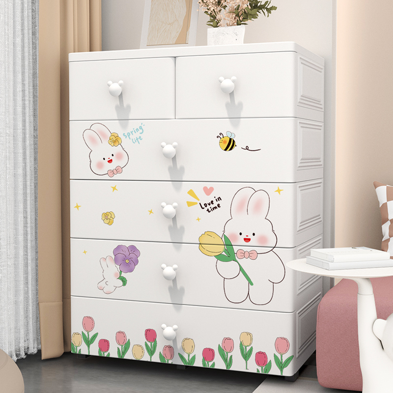 大容量抽屉式收纳柜子塑料家x用卧室儿童衣橱卡通婴儿衣柜五斗柜