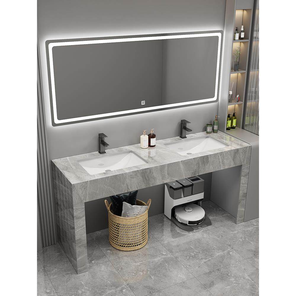 公共卫生间岩板落地洗漱台双人智能浴室柜组合洗手池卫浴双盆整套