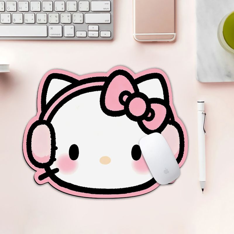 耳机kitty猫咪蝴蝶结鼠标垫小号便携办公室滑鼠垫通用杯垫书桌垫