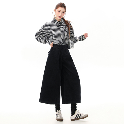 KAPOK欧货灯芯绒八分裤小个子阔腿裤女2025秋季新款高腰宽松休闲