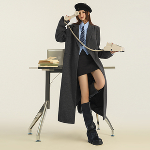 奢野派ootd羊毛大衣秋冬新款高级感气质黑色灰色呢西装学院风上衣