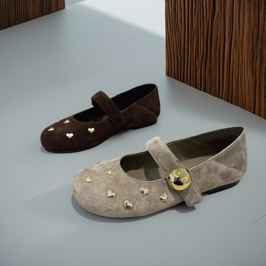 2026早春新款复古风反绒皮玛丽珍鞋女平底金属扣铆钉芭蕾舞鞋单鞋,女鞋,玛丽珍鞋,淘宝优惠券,粉丝福利购,淘宝优惠卷