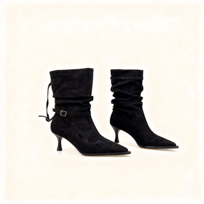 2025秋新款复古风尖头细跟靴