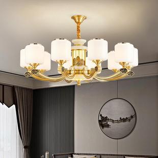 卧室餐厅高端别墅灯具 客厅吊灯2024年新款 全铜新中式 天然玉石爆款