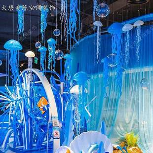 场景布置商场橱窗道具 饰硅胶水母海洋主题风格 夏季 美陈创意装
