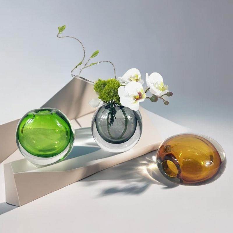 现代艺术透明吹制厚底玻璃花瓶 样板间客厅餐桌装饰花器,家居饰品,花瓶,淘宝优惠券,粉丝福利购,淘宝优惠卷