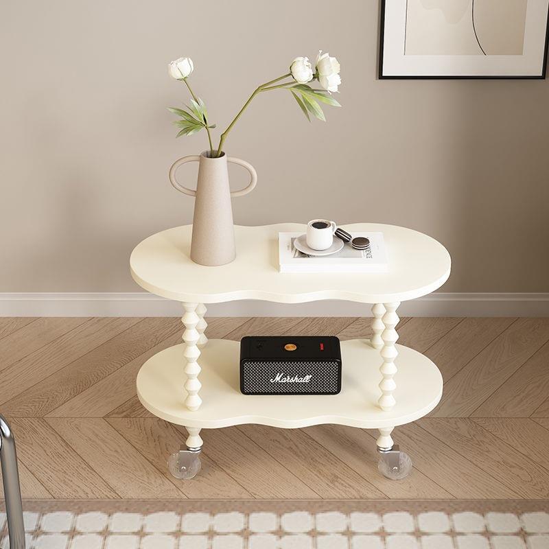 中古法式奶油风可移动边几实木小推车沙发侧边柜茶几带轮客厅床头