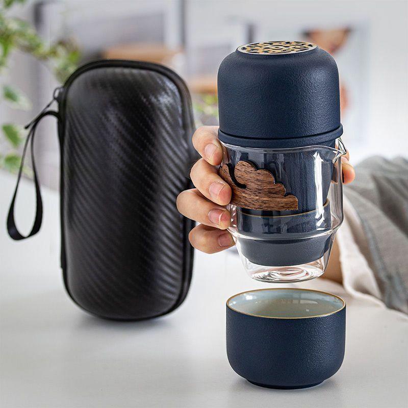 黑陶快客杯一壶四杯旅行茶具套装便携式包随身茶壶带过滤网泡茶杯