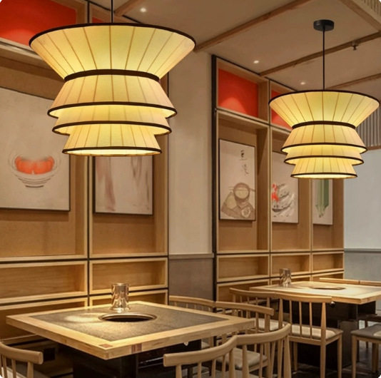 新中式餐厅吊灯酒店茶室火锅店饭店包厢卡座吧台设计师款布艺灯具