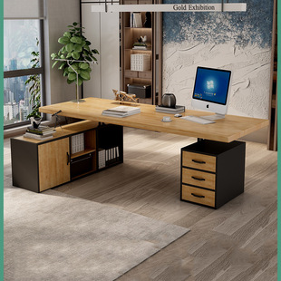 北欧工业风实木办公桌现代简约办公室总裁大板桌电脑桌工作台班台