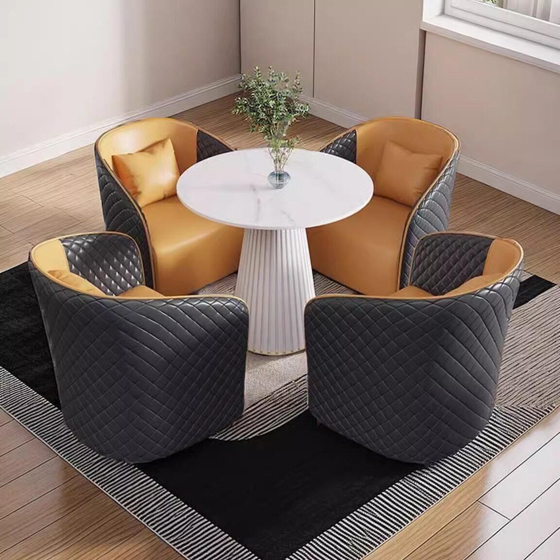 简约现代洽谈桌椅组合办公室酒店售楼处休息区接待会客单人沙发椅