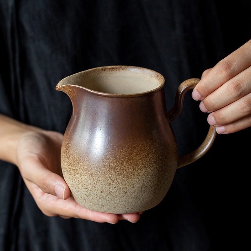 0柴棕釉有容公道杯中式复古陶瓷大容量公道杯分茶器罐罐烤奶杯