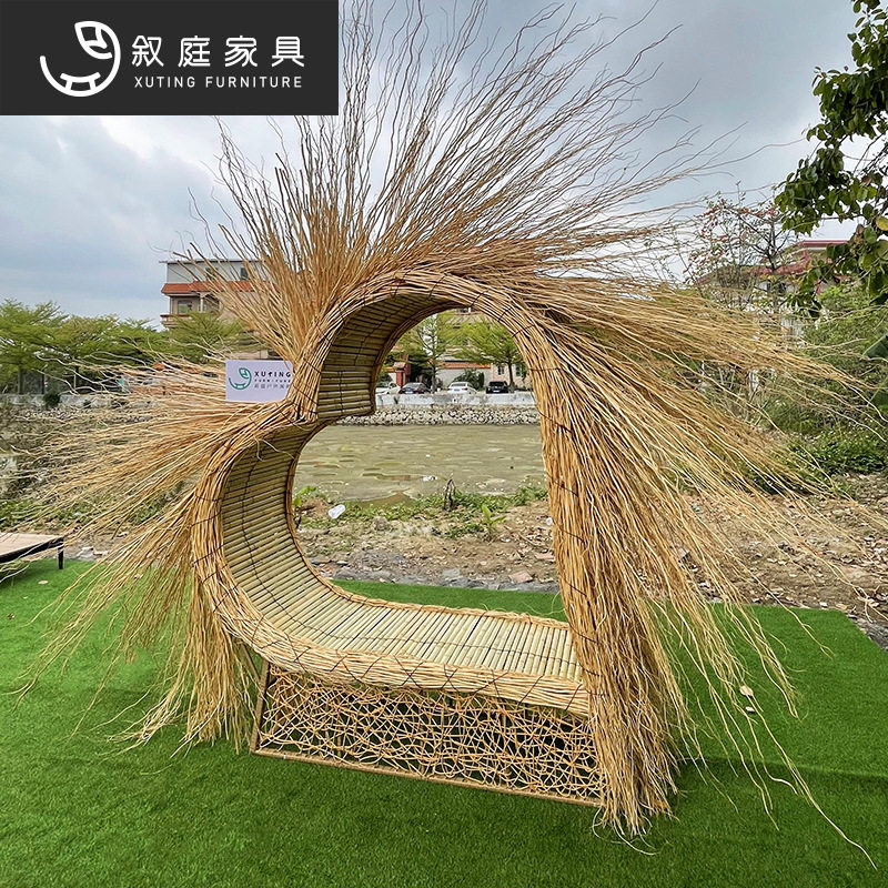 户外景观道具落地网红景点藤编鸟巢造型室外秋千景区打卡拍摄家具