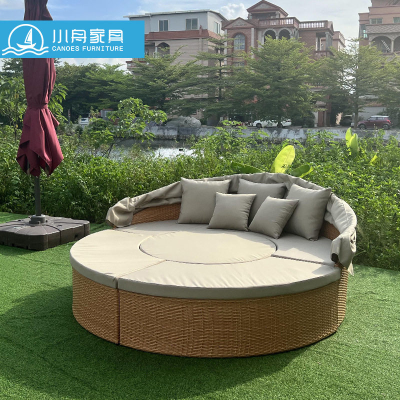 户外庭院家具欧式藤编大圆床懒人休闲沙发藤椅别墅花园可拆分圆床