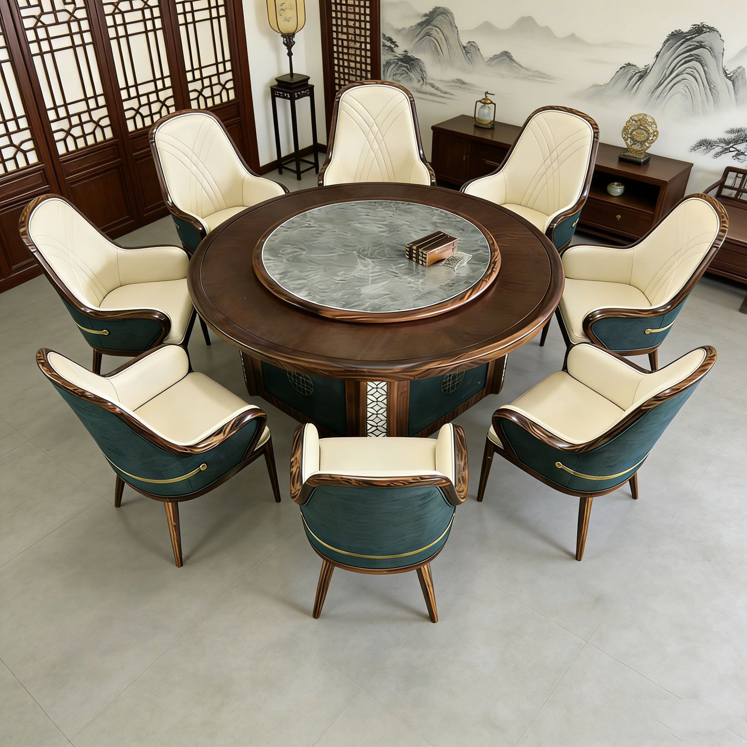 豪华酒店包间餐椅餐厅高端星级大厅电动餐桌搭配轻奢实木乌金木椅