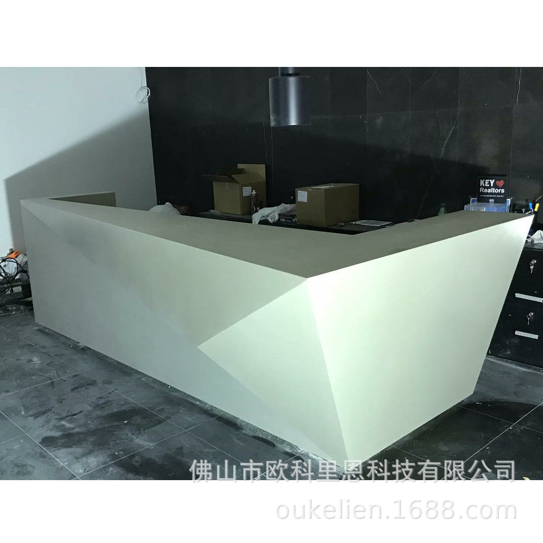 直销厂家大厅服务台带LED灯白色人造石台面前台办公桌接待台