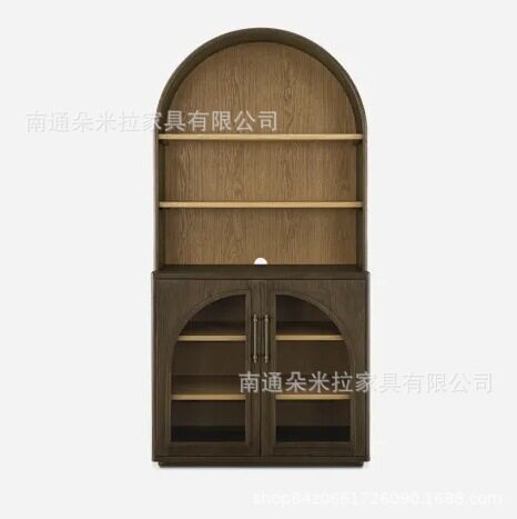 美式拱形书架法式复古实木边柜装饰北欧实木收纳柜简约现代储物柜