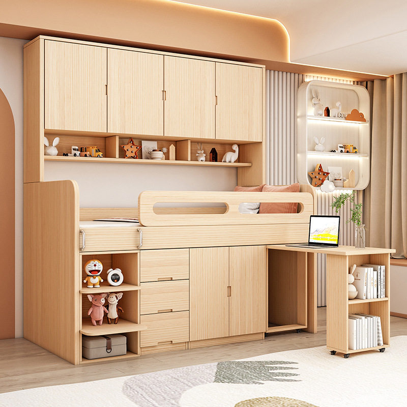 全实木半高床简易小户型男孩女孩儿童床多功能衣柜组合一体高架床