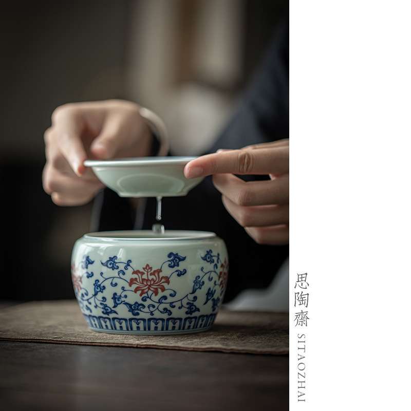 仿古青花建水中式陶瓷茶道配件茶洗杯洗小水洗干泡茶席废水缸水盂