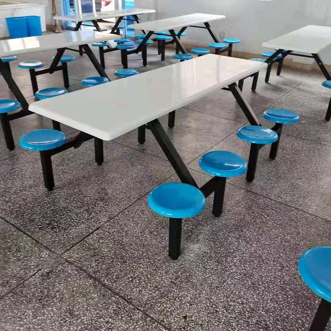 食堂学校餐桌椅四人六人八人位员工连体餐桌椅餐厅餐桌玻璃钢圆凳