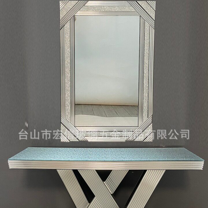 2023流行款压花玻璃美式镜面案台玄关置物台客厅展台样板房陈列架