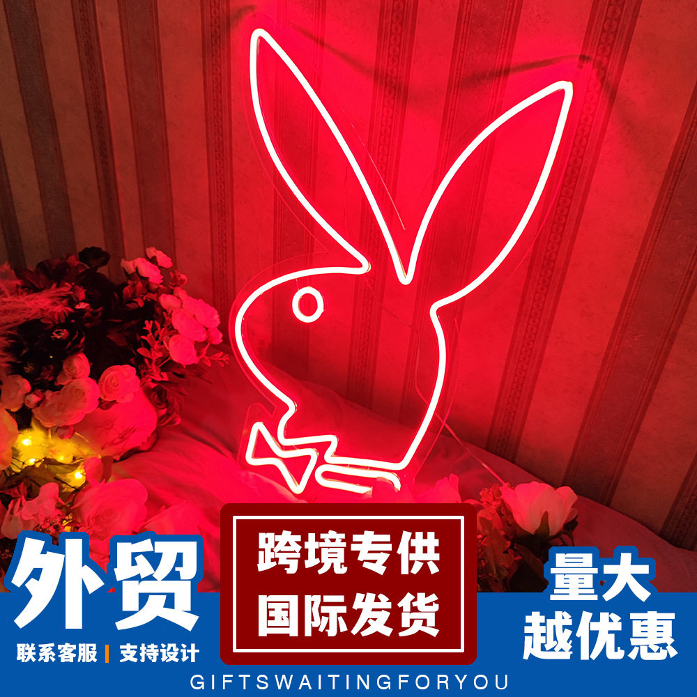 led跨境外贸霓虹灯兔子造型亚克力板灯商场活动灯IP67室内室外