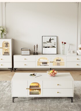 2026电视柜茶几组合奶油风茶几电视柜简约现代小户型客厅实木柜茶