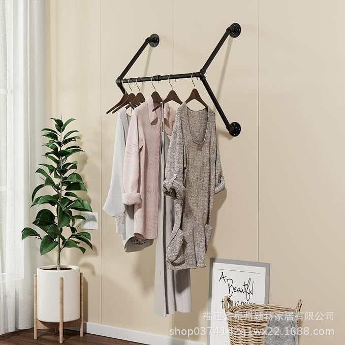 跨境工业风服装店展示架上墙壁挂衣架厂家水管衣架壁挂置物架批发