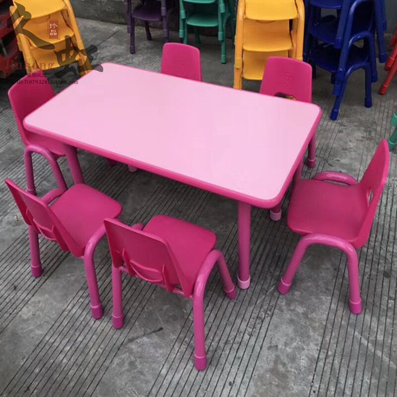 幼儿园可升降防火板六人长方桌