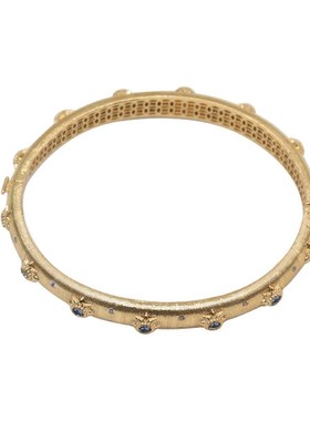 城南花窗/意大利宫廷拉丝手镯女 轻奢镶绿宝石复古开口手环高保色