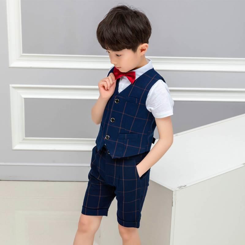 l主儿童钢琴演礼服男童表演小出花童西持人男孩西装马甲套装小服