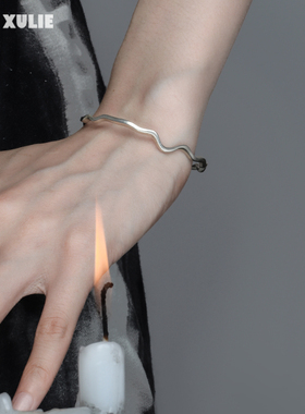 1ST XULIE925纯银重工手镯小众设计极简百搭不规则线条冷淡风男女