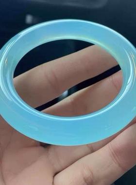 手镯圆玉髓条玛瑙环保冰种款天冻天然玉镯青女镯子海蓝宝高胖天空