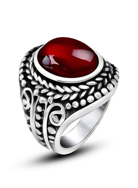 Retro made old titanium steel ring mens inlaid gem ring per