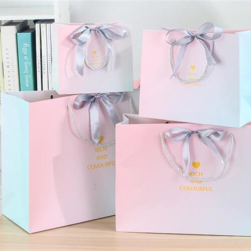 好货rich and colorful粉蓝渐变色蝴蝶结礼品化妆品手提袋16*18*1