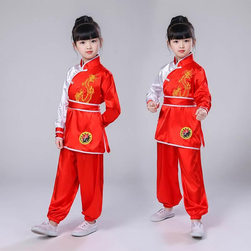 l儿童术比赛服长短袖练功服男女童小学生武中国功夫绣演龙刺表出