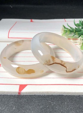 59圈口海洋玉髓手镯天然玛瑙草花饰品玉镯叮当镯轮胎细条加宽送礼