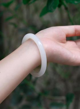 手镯条白玉圆玉女细羊脂少女镯镯子天然款玉镯和田玉石新疆礼物子