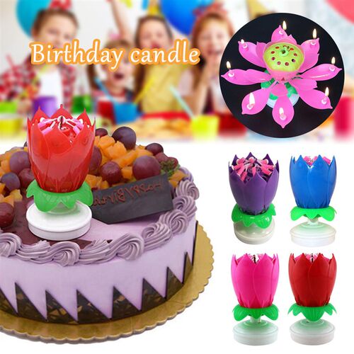 好货Fashion Birthday Cake Music Candles Lotus Flower Festiva
