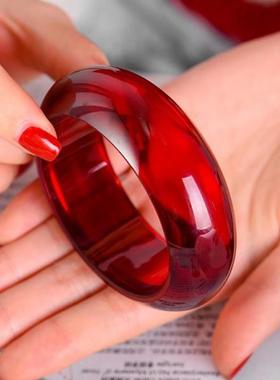 手镯红女天然蜜蜡宽玛瑙玉髓琥珀酒血珀手饰本命年玉镯巴西老缅甸