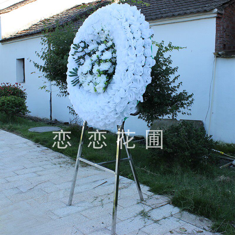 极速绢花玫瑰80厘米大花圈扫墓花殡仪馆装饰花清明花白事花摆放花