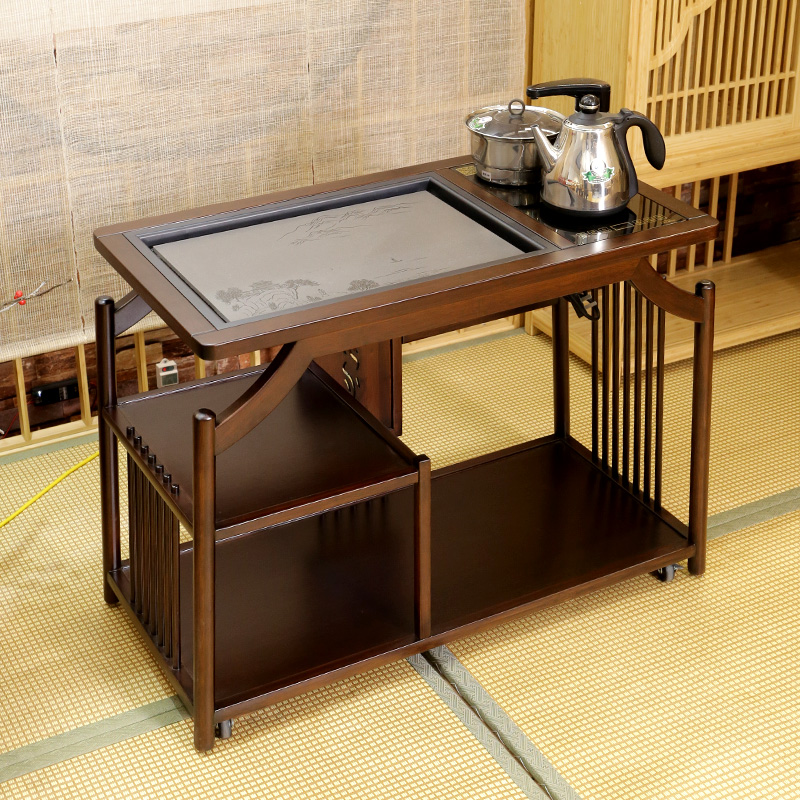 新品新中式茶桌家用小茶台简约办C公室带轮茶几烧水壶一体茶桌茶