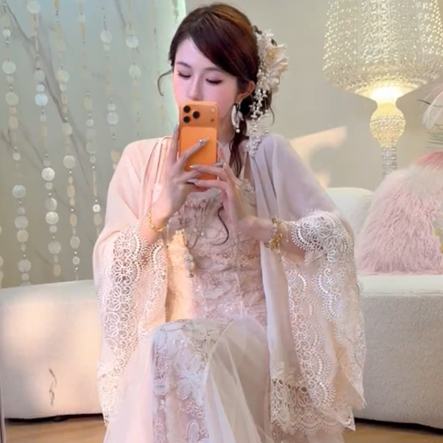 梦幻风蕾丝花边旗袍披肩女春夏季薄款防晒外搭温柔风拍照围巾丝巾