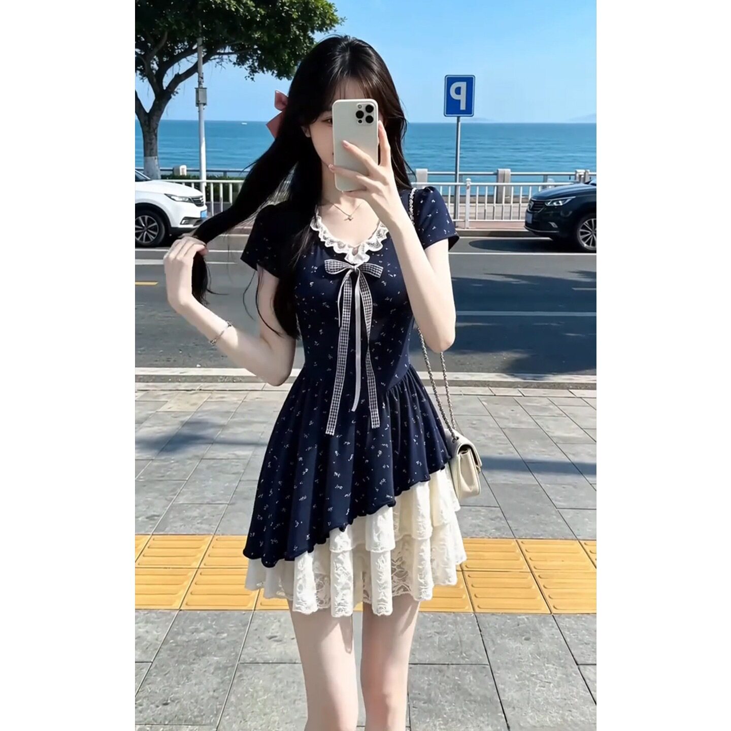 夏日假两件蛋糕碎花减龄连衣裙女