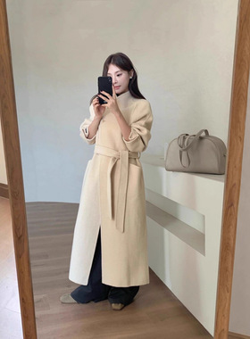 诗美【奶酪大衣】小个子黄色纯羊毛双面呢大衣女秋季新款宽松毛呢