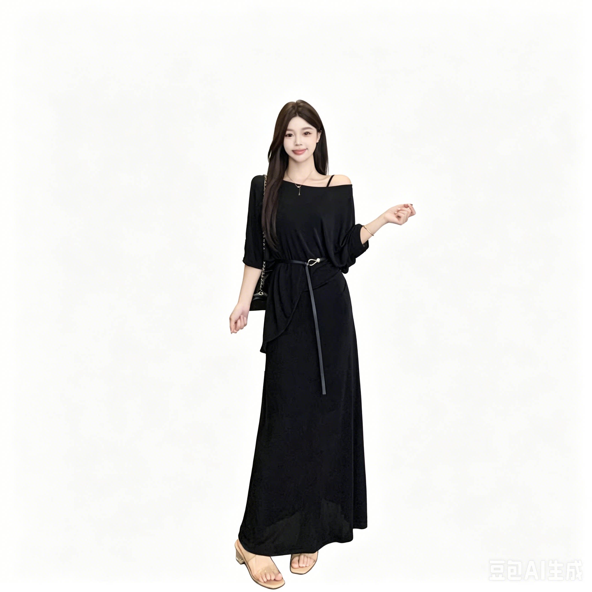 胖妹妹遮肚套裙大码T恤吊带裙女